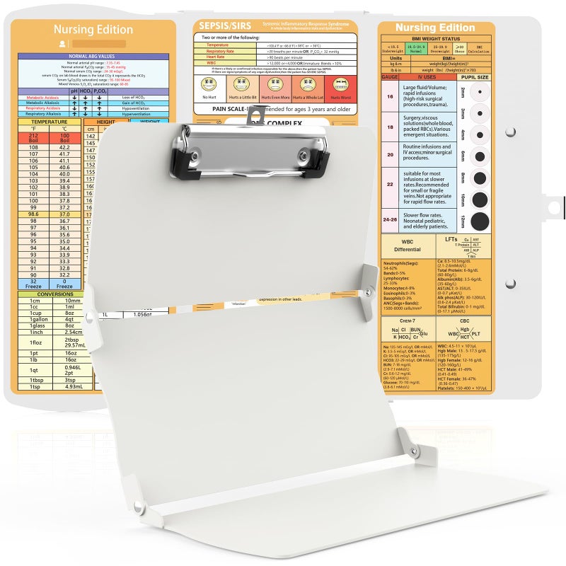 Cooperwin Clipboards Nursing Clipboard Trifold Foldable  3 Layers Aluminum Nurse Clipboards with Nursing Edition Cheat Sheets Folding Pocket Size for Students  Nurses and Doctors (Light G) - Image 1